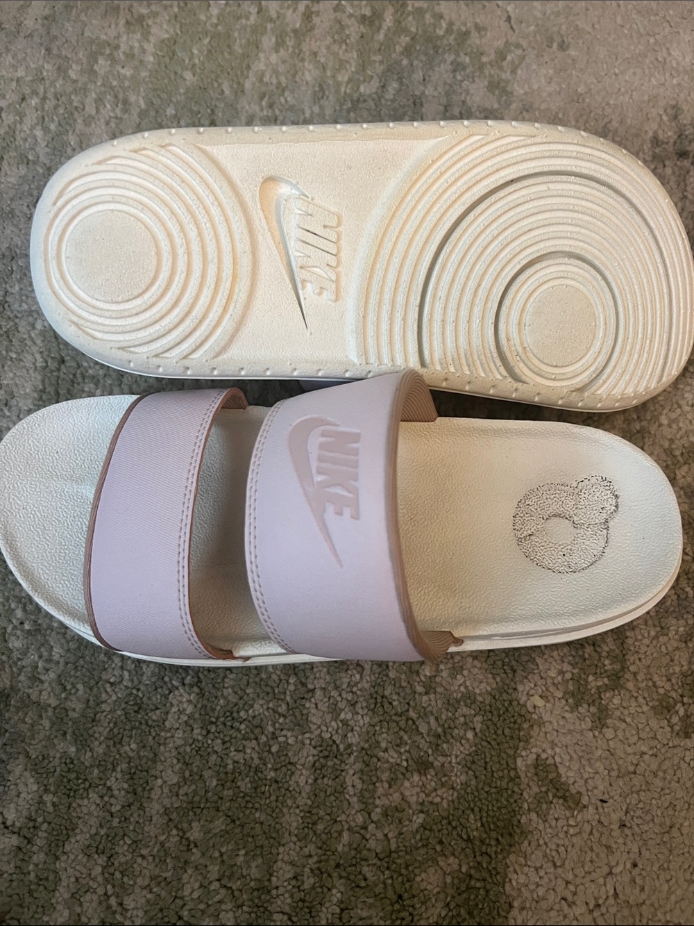 Nike Light Pink and White Double-Strap Slide Sandals